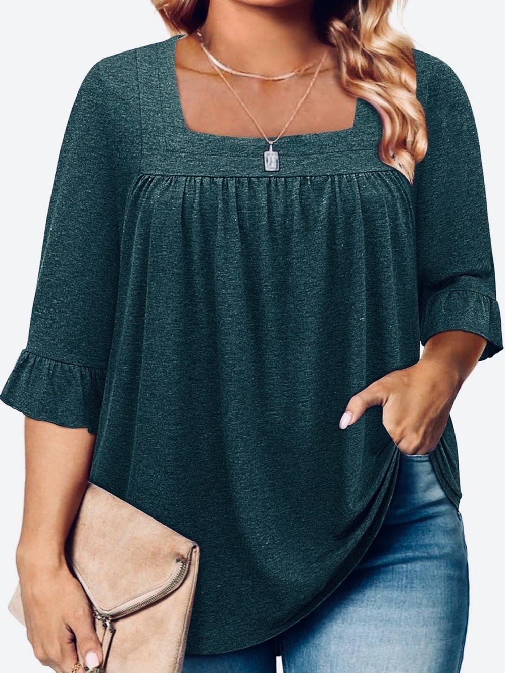 Siddhe Womens Plus Size Green Loose Fit 3/4 Ruffle Sleeve Blouse Size 2XL - NWT